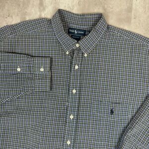 Ralph Lauren Shirt Men 3XB Blue Plaid 100% Cotton Stretch Pony 3XL 3X Big Polo
